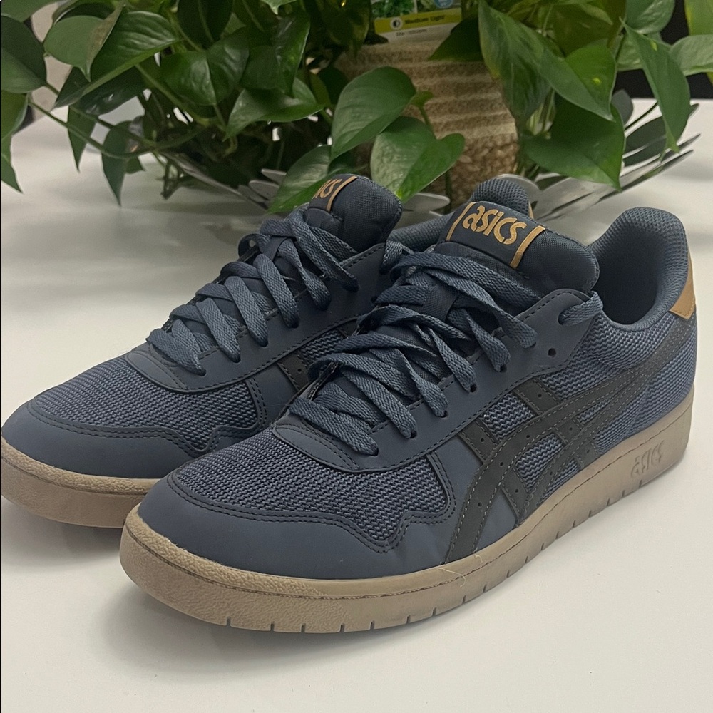 Asics Men's Dark Blue and Tan Sneakers